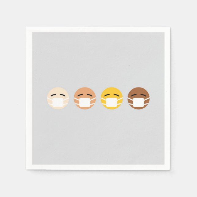 Serviette En Papier Emoji Masqué Visages Masque Haut COVID (Devant)