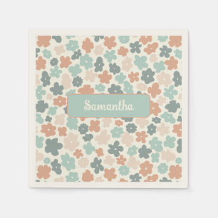 Serviette En Papier Empreinte de fleurs pastel retro Boho