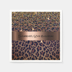 Serviette En Papier Empreinte de léopard de fête d'anniversaire bronze