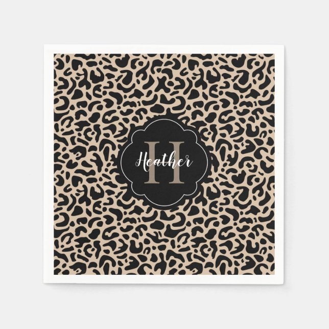 Serviette En Papier Empreinte de léopard de monogramme (Devant)