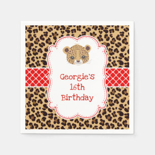 Serviette En Papier Empreinte de léopard Red Quatrefoil fête d'anniver