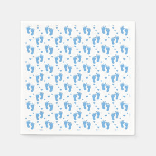Serviette En Papier Empreintes de bébé bleues sur fond blanc