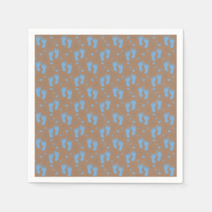 Serviette En Papier Empreintes de bébé bleues sur fond marron