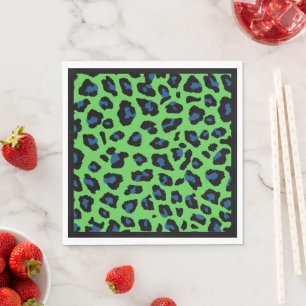 Serviette En Papier Empreintes de léopard bleus et verts