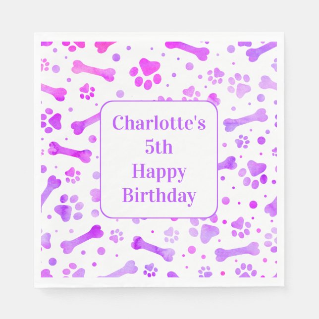 Serviette En Papier Empreintes de pattes rose violet Personnalisé fête (Devant)
