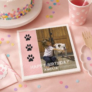 Serviette En Papier Empreintes de pattes roses Nom des enfants Photo F