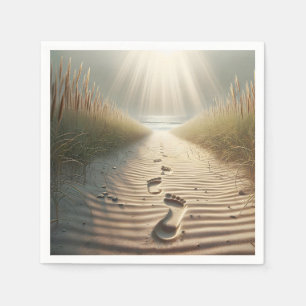 Serviette En Papier Empreintes De Plage Dans Le Sable