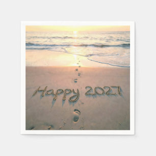 Serviette En Papier Empreintes de plage Nouvel An 2027