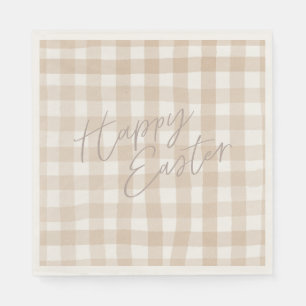 Serviette En Papier En vichy beige chèque motif pâques heureux
