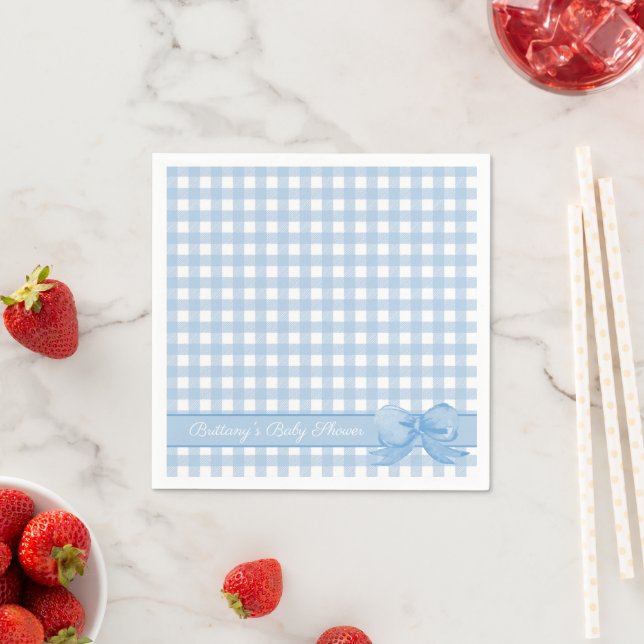 Serviette En Papier En vichy bleu avec serviettes en Baby shower Bow (En situation)