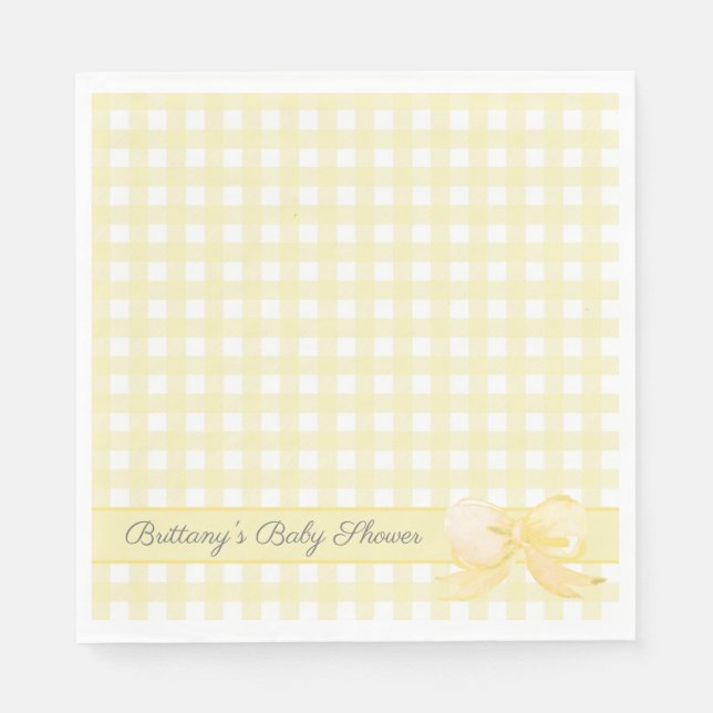 Serviette En Papier En vichy jaune avec serviettes en Baby shower Bow (Devant)