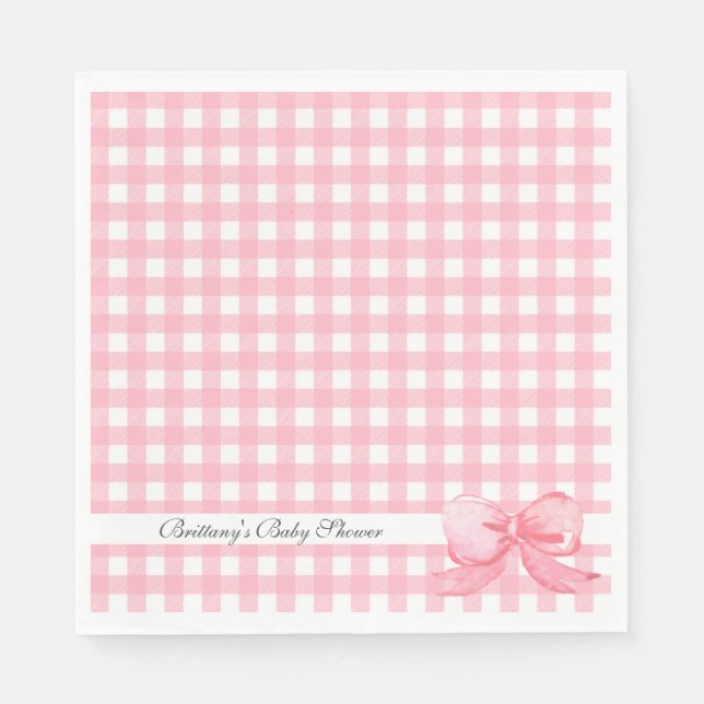Serviette En Papier En vichy rose avec Baby shower en bois (Devant)