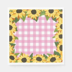 Serviette En Papier En vichy rose et tournesol