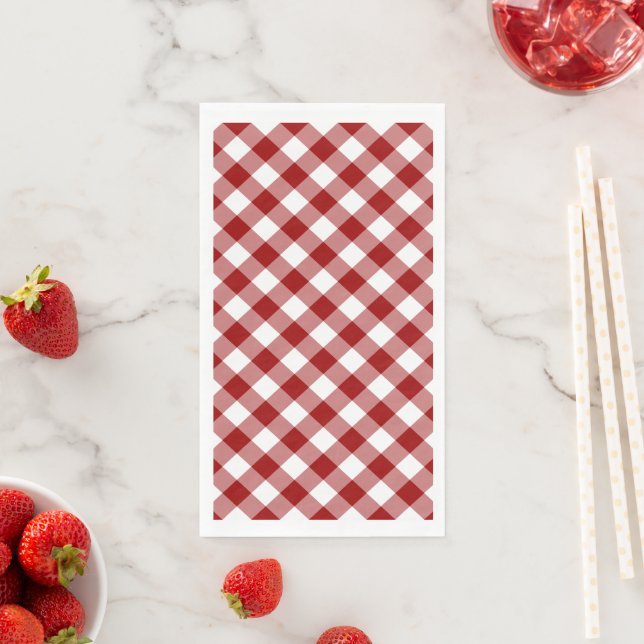 Serviette En Papier En vichy rouge foncé et blanc (En situation)