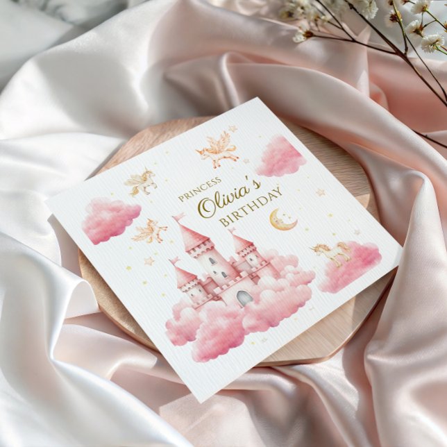 Serviette En Papier Enchanted Pink Princess Girl Birthday (Créateur téléchargé)