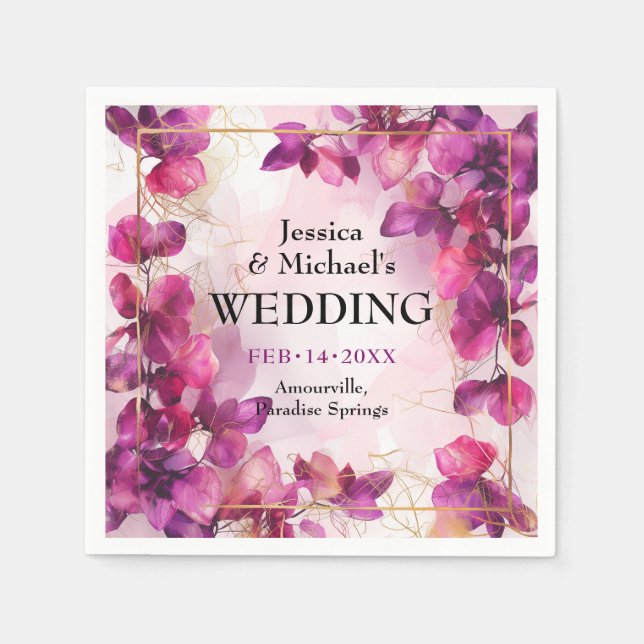 Serviette En Papier Enchantement Fuchsia violet : Aquarelle (Devant)