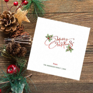 Serviette En Papier Encre de calligraphie Holly Berry Noël Joyeux Noël