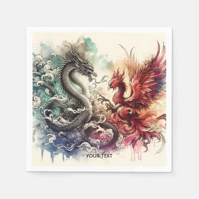 Serviette En Papier Encre Imaginaire Dragon Phénix (Devant)