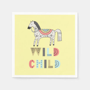Serviette En Papier Enfant sauvage Cheval Scandinave Pastel Jaune