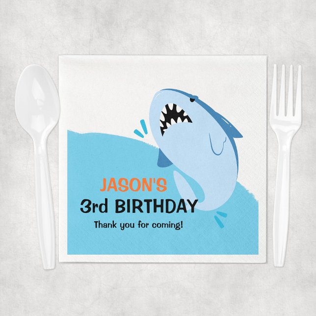 Serviette En Papier Enfants de fête d'anniversaire de requins personna (Personalized Shark Birthday Party Kids Napkins
)