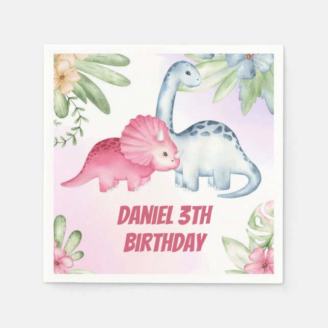 Serviette En Papier Enfants Dinosaur 3e fête d'anniversaire (Devant)