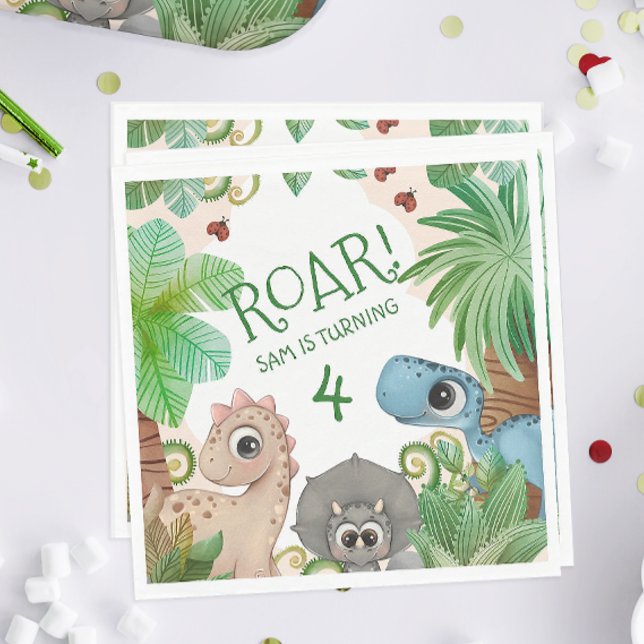 Serviette En Papier Enfants Dinosaures 4ème Anniversaire (Dinosaur 4th Birthday Party Napkins)