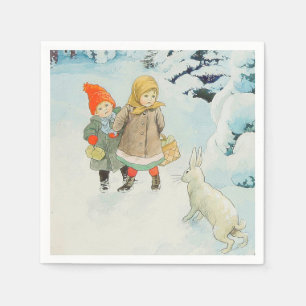 Serviette En Papier Enfants lièvre en hiver - Noël