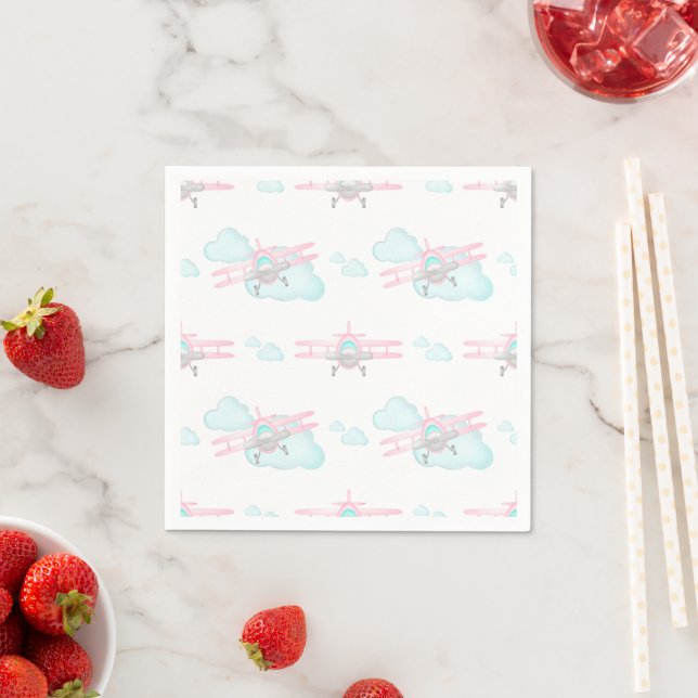 Serviette En Papier Enfants Pink Avion Volant Aviation Anniversaire (En situation)