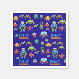 Serviette En Papier Enfants ROBOTS Anniversaire Fête Bleu Drôle Carton