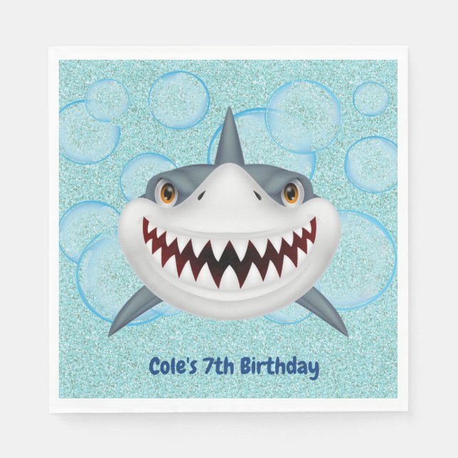 Serviette En Papier Enfants Shark Aqua Parties scintillant Anniversair (Devant)