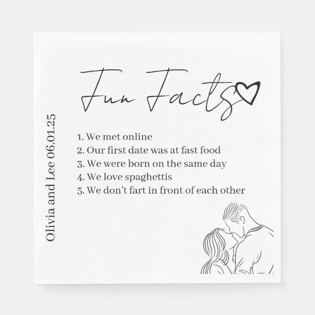 Serviette En Papier Engagement Party Fun facts Name Wedding  (Devant)