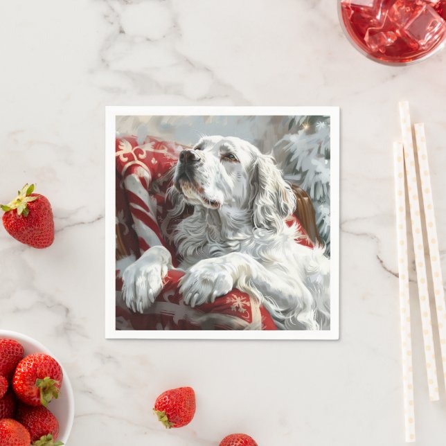 Serviette En Papier English Setter Dog Christmas Festive (En situation)