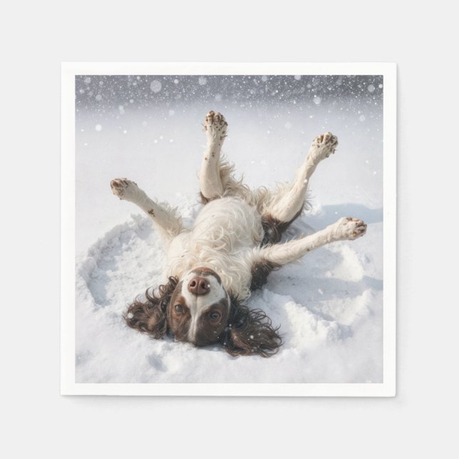 Serviette En Papier English Springer Spaniel Making a Snow Angel (Devant)