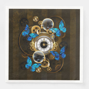 Serviette En Papier Engrenages à vapeur et papillons bleus
