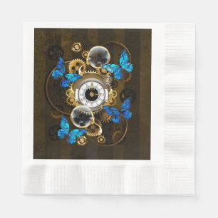 Serviette En Papier Engrenages à vapeur et papillons bleus