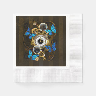 Serviette En Papier Engrenages à vapeur et papillons bleus