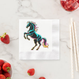 Serviette En Papier Enseigne au néon Cheval Style Rétro Glitch