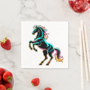 Serviette En Papier Enseigne au néon Cheval Style Rétro Glitch