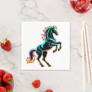 Serviette En Papier Enseigne au néon Cheval Style Rétro Glitch