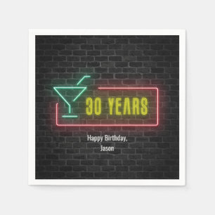 Serviette En Papier Enseigne au néon pour 30e anniversaire sur un mur