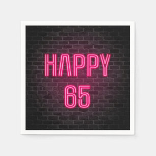 Serviette En Papier Enseigne au néon rose pour 65e anniversaire sur mu