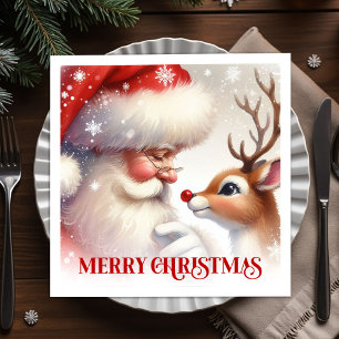 Serviette En Papier Ensemble de diner festif classique Santa Rudolph