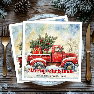 Serviette En Papier Ensemble de serviettes de Noël chic camion rouge s