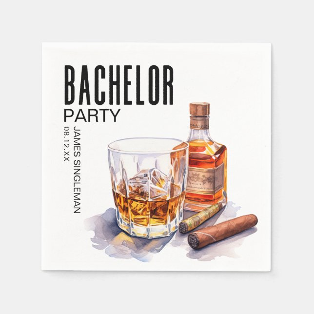 Serviette En Papier Enterrement de vie de garçon Bourbon et cigare (Devant)