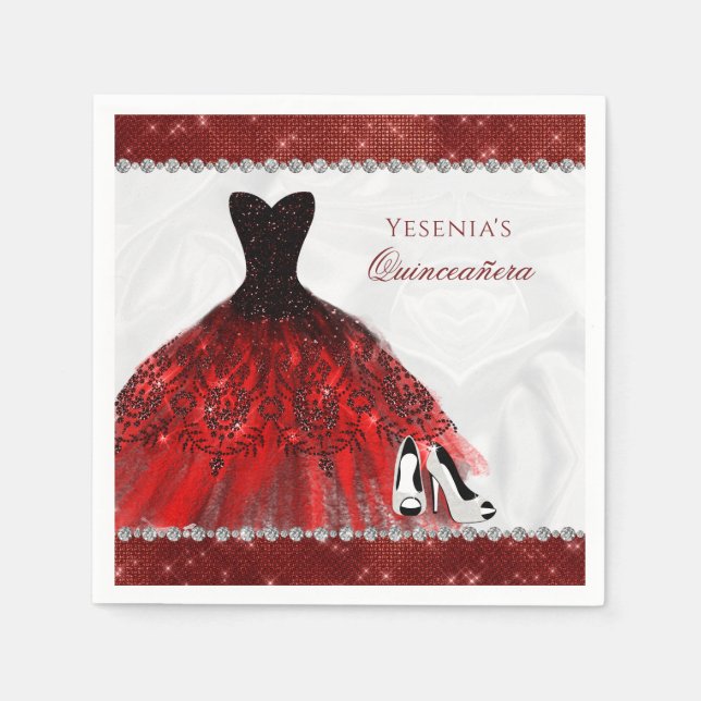 Serviette En Papier Éperche en diamant rouge Glam Quinceañera (Devant)