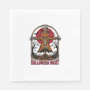 Serviette En Papier Épouvantail Citrouille Halloween Gravure Vintage A