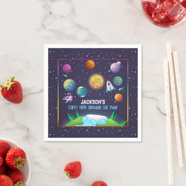 Serviette En Papier Espace Premier Anniversaire Napkin - Premier voyag (En situation)