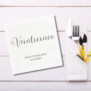 Serviette En Papier Espagnol Noir & Blanc Minimaliste 25ème anniversai