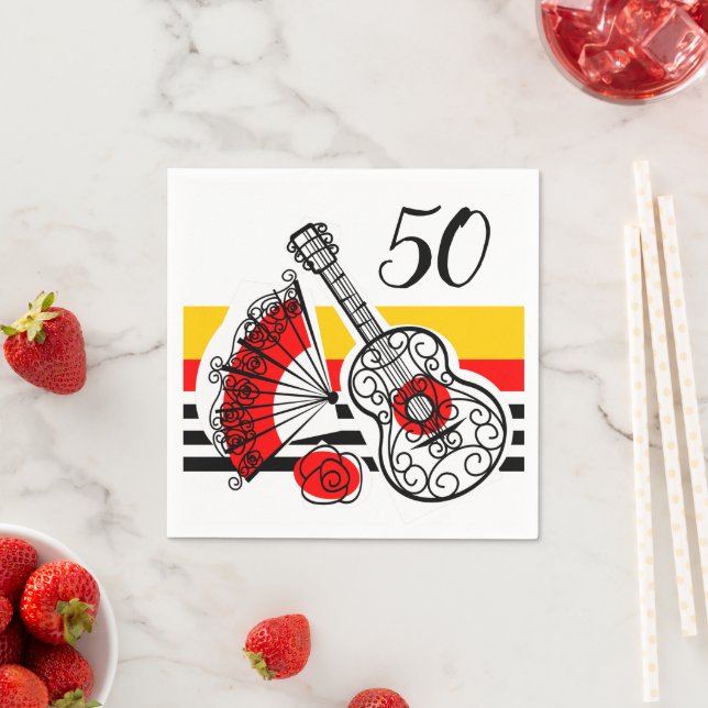 Serviette En Papier Espagnol Souvenirs Classic Stripe 50 Age (En situation)