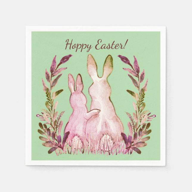 Serviette En Papier Espèce de Pâques rose vert lapins romantiques Vint (Devant)